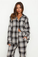 Dreamland Flannelette Long Sleeve Pyjama Top Unisex Grey Check