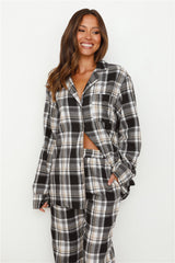 Dreamland Flannelette Long Sleeve Pyjama Top Unisex Grey Check