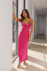 Flower Passion Satin Maxi Dress Pink