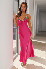 Flower Passion Satin Maxi Dress Pink