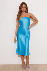 Secret To Share Satin Midi Dress Blue