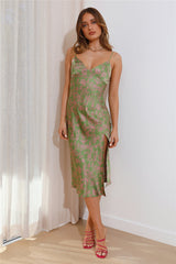 Island Cocktail Satin Midi Dress Green