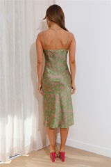 Island Cocktail Satin Midi Dress Green