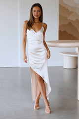 Candy Poppin Satin Maxi Dress Cream