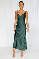 No Cloudy Skies Satin Maxi Dress Forest Green