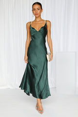 No Cloudy Skies Satin Maxi Dress Forest Green