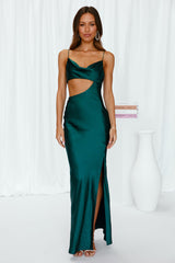 Oceanic Eyes Satin Maxi Dress Dark Green