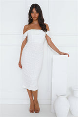 Perfect Girl Off Shoulder Mesh Midi Dress White