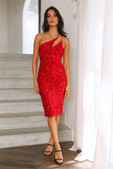 Sit With Us Midi Sequin Dress Red