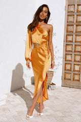Secret Weapon Satin Midi Dress Yellow