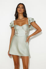 Dance With You Satin Mini Dress Sage