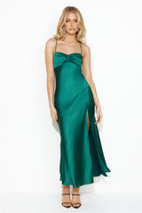 Glasses Up Satin Slip Midi Dress Teal