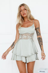 Sweet Lips Satin Romper Sage