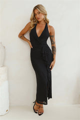 Find Me In Paradise Mesh Halter Maxi Dress Black