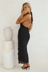 Find Me In Paradise Mesh Halter Maxi Dress Black