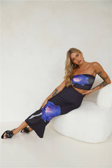 Pansies Bouquet Maxi Skirt Black